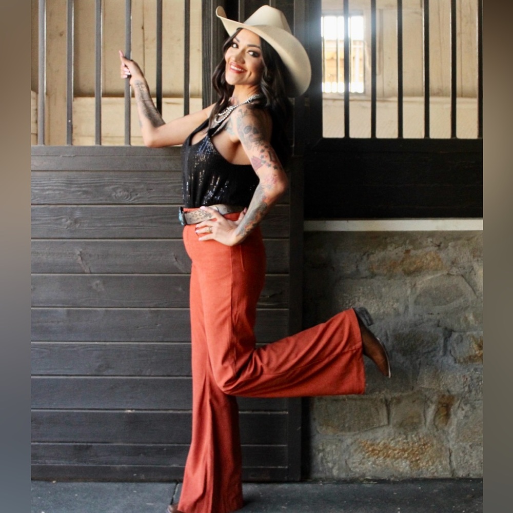 Orange flared pants